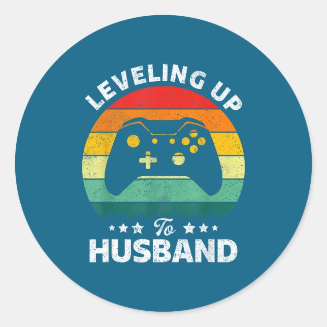 Leveling Up Husband Gift Engagement Classic Round Sticker (Front)