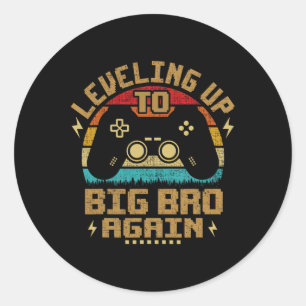 Leveling Up To Big Bro Again Vintage Gamer Brother Classic Round Sticker
