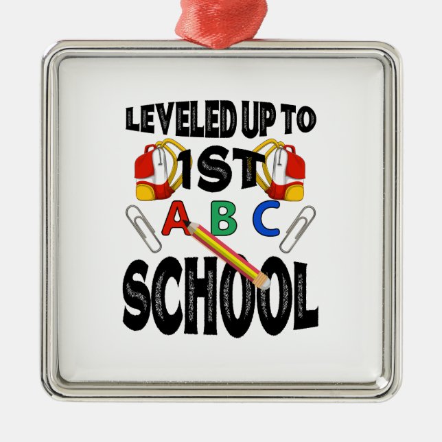 Levelled Up To 1st A B C School Teacher Metal Ornament (Front)