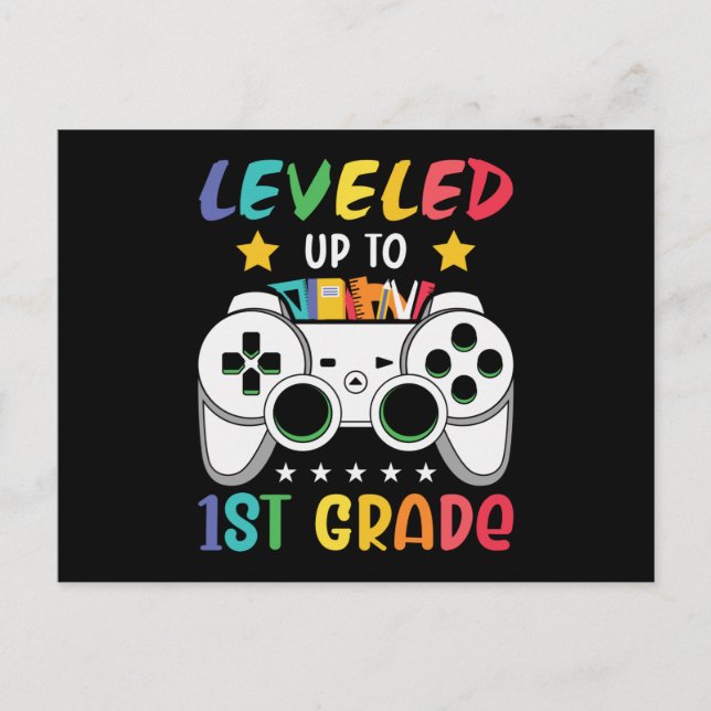 Levelled Up To 1st Grade Back to School Video Game Postcard (Front)