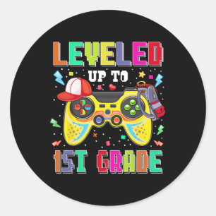 Levelled Up To 1st Grade Gamer First Day Boys Ck T Classic Round Sticker