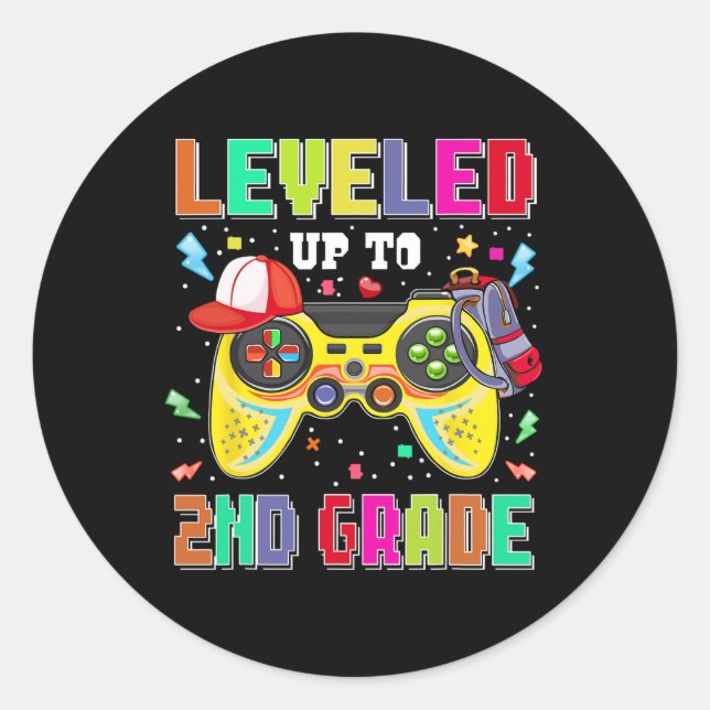 Levelled Up To 2nd Grade Gamer First Day Boys Back Classic Round Sticker (Front)
