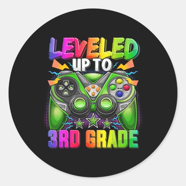 Levelled Up To 3rd Grade Gamer Back To School Firs Classic Round Sticker (Front)