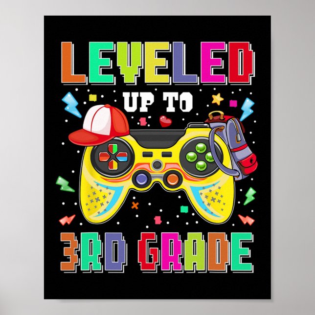 Levelled Up To 3rd Grade Gamer First Day Boys Back Poster (Front)