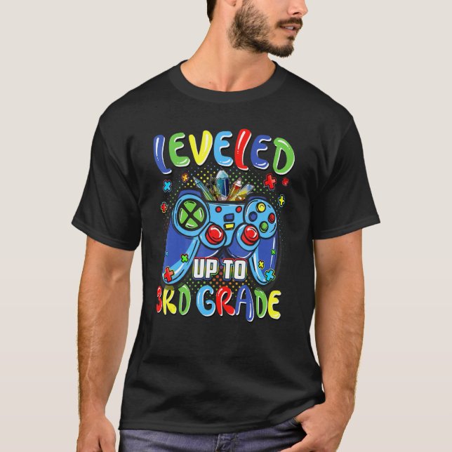 Levelled Up To 3rd Grade Video Gamer Kids Boys Bac T-Shirt (Front)