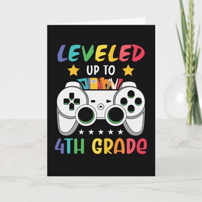 Levelled Up To 4th Grade Back to School Video Game Card (Front)