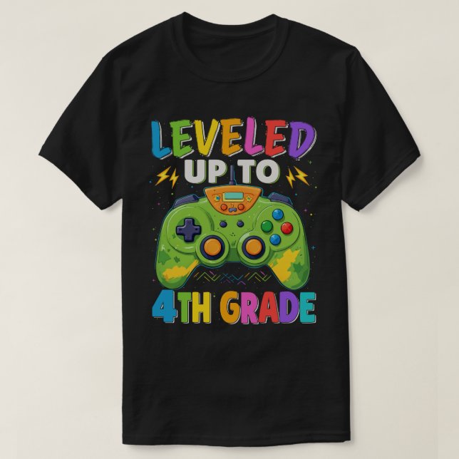 Levelled Up To 4th Grade Gamer Back To School T-Shirt (Design Front)
