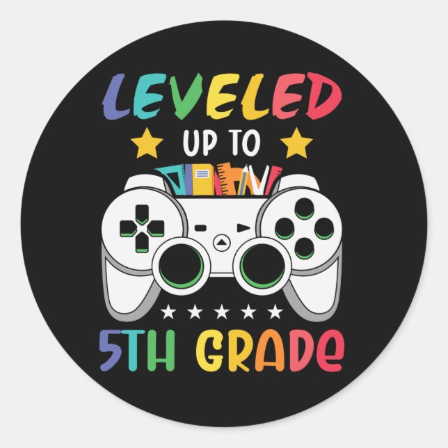 Levelled Up To 5th Grade Back to School Video Game Classic Round Sticker (Front)