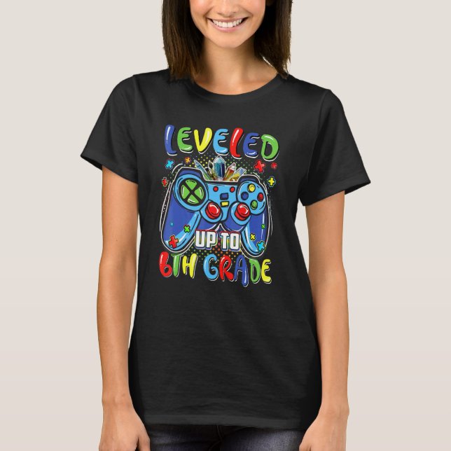 Levelled Up To 6th Grade Video Gamer Kids Boys Bac T-Shirt (Front)
