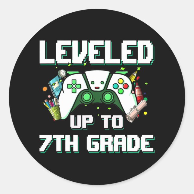 Levelled Up To 7th Grade Gamer Back To School Boys Classic Round Sticker (Front)
