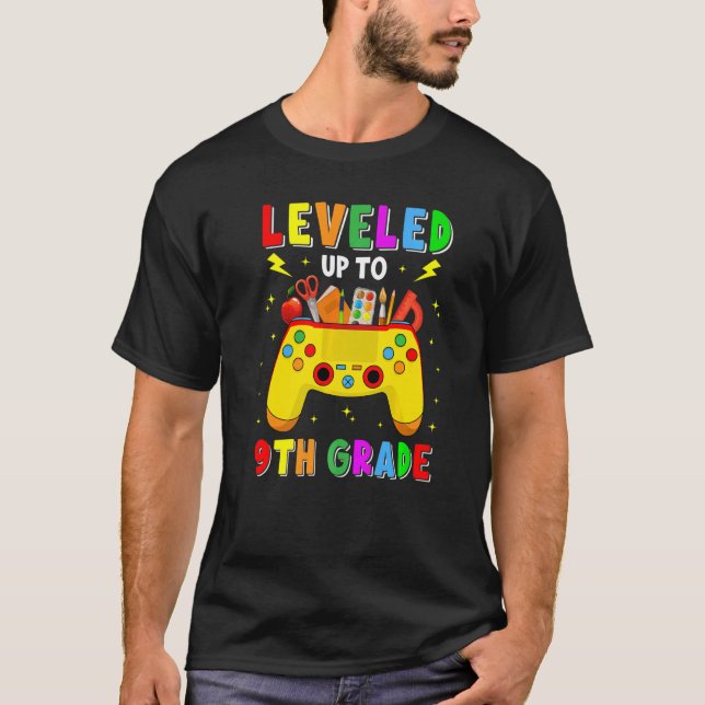 Levelled Up To 9th Grade Gamer Back To School 9th  T-Shirt (Front)