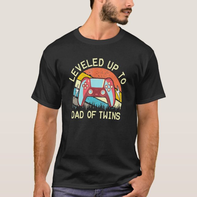Levelled Up To Dad Of Twins Video Gamer Gaming Fat T-Shirt (Front)
