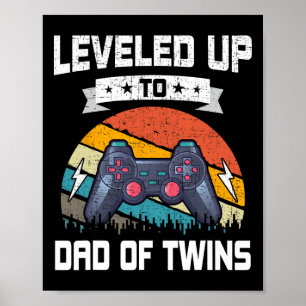 Levelled Up To Dad Of Twins Video Gamer Gaming Poster