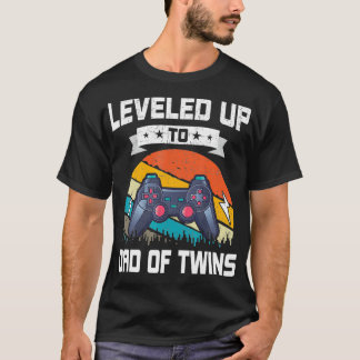Levelled up to Dad Of Twins Video Gamer Gaming T-Shirt