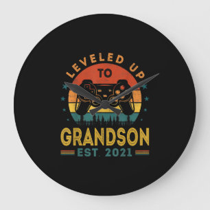 Levelled Up To Grandson Est 2021 Video Gamer Large Clock