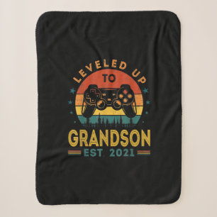 Levelled Up To Grandson Est 2021 Video Gamer Sherpa Blanket