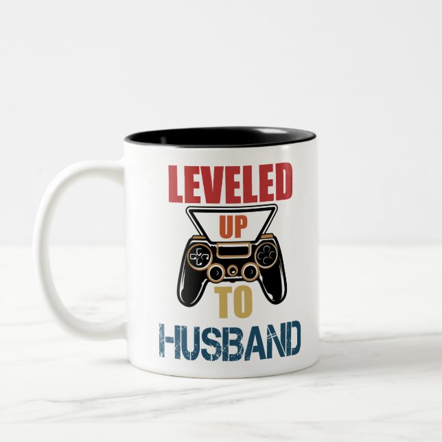 Levelled Up To Husband Vintage T-Shirt New Husband Two-Tone Coffee Mug (Left)