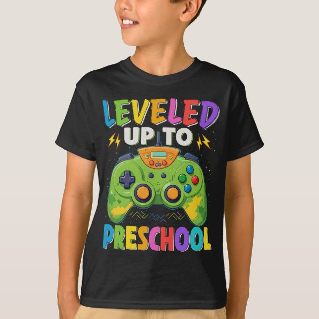 Levelled Up To Preschool Gamer Back To School Boys T-Shirt (Front)