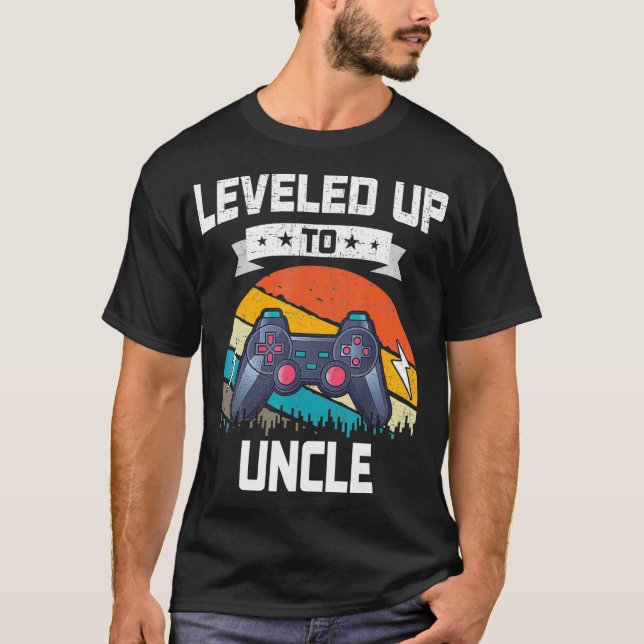 Levelled up to Uncle Video Gamer Gaming  T-Shirt (Front)