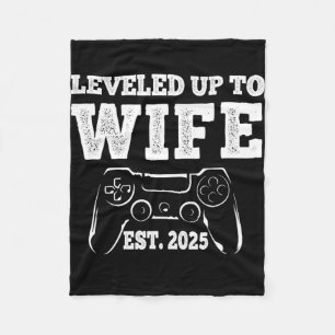 Levelled Up To Wife 2025 Funny Just Married Gamer  Fleece Blanket