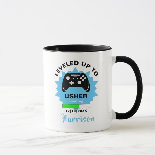 Levelled Usher Up Gamer Fun Glass Mug (Right)