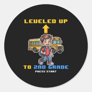 Levelling Up 2nd Grade Back To School Funny Gamer Classic Round Sticker