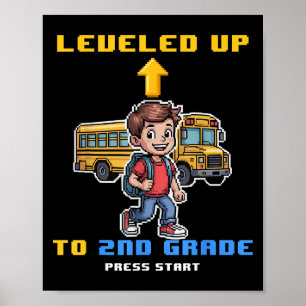 Levelling Up 2nd Grade Back To School Funny Gamer Poster