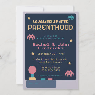 Levelling Up Into Parenthood Video Game Baby Showe Invitation