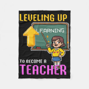Levelling Up Teacher Ck To School Funny Gamer Girl Fleece Blanket