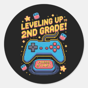 Levelling Up To 2nd Grade Gamer 8 Bit Pixelated Pi Classic Round Sticker