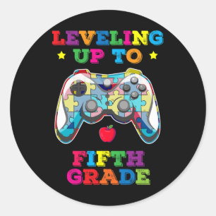 Levelling Up To 5th Grade Autism Gamer Ck To Schoo Classic Round Sticker