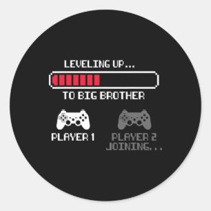 Levelling Up To Big Brother For Boys Men Vintage G Classic Round Sticker