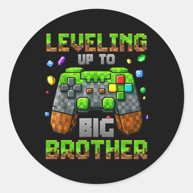 Levelling Up To Big Brother For Gamer Boys Kids Ga Classic Round Sticker (Front)