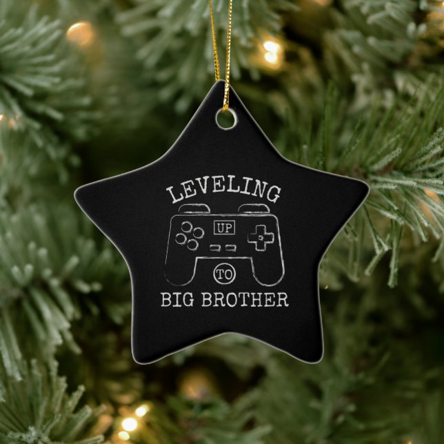 Levelling up to big brother gaming birthday ceramic ornament (Tree)