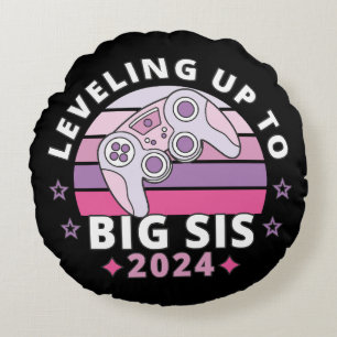 Levelling Up To Big Sister 2024 Girls Round Cushion