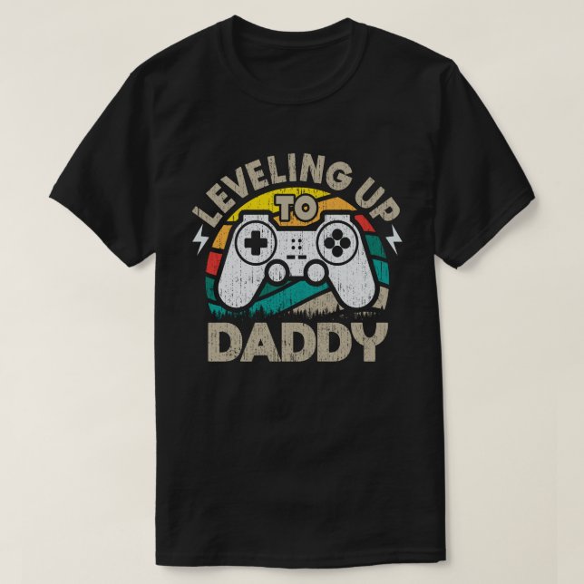 Levelling Up To Daddy Gamer Gaming Promoted To Dad T-Shirt (Design Front)