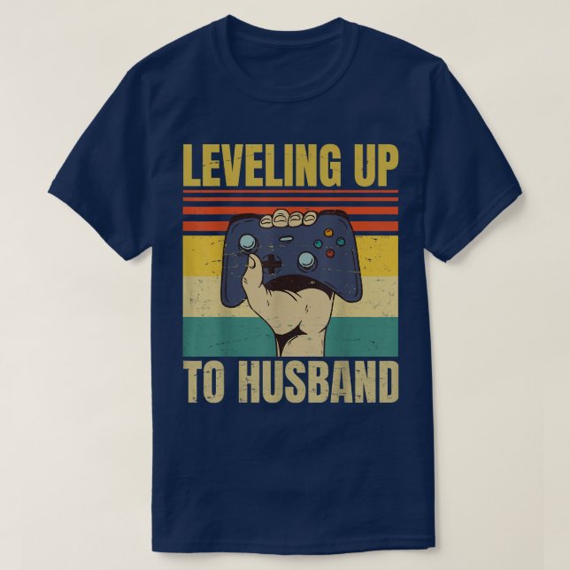 Levelling Up To Husband  Groom Gamer Wedding  T-Shirt (Design Front)