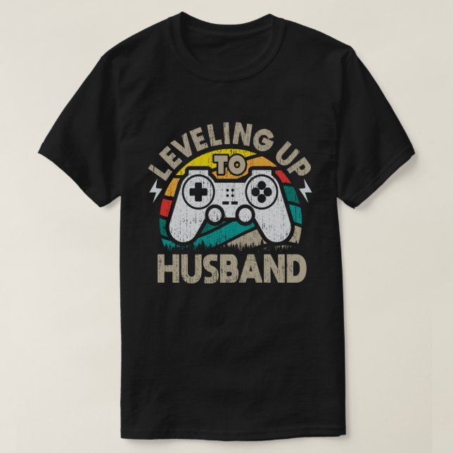 Levelling Up To Husband Groom To Be Bachelor Gamer T-Shirt (Design Front)