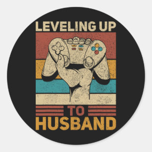 Levelling Up To Husband Retro Gamer Tee Groom Bach Classic Round Sticker