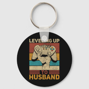 Levelling Up To Husband Retro Gamer Tee Groom Bach Key Ring