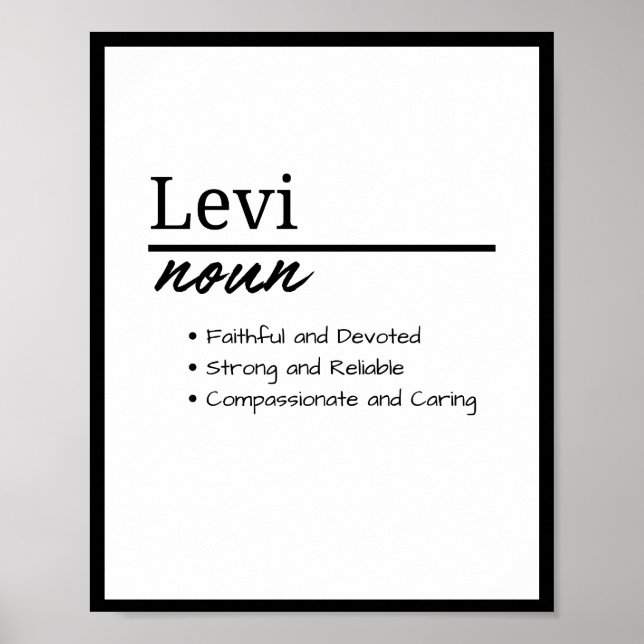Levi, Boy Personalised Name Definition Poster (Front)