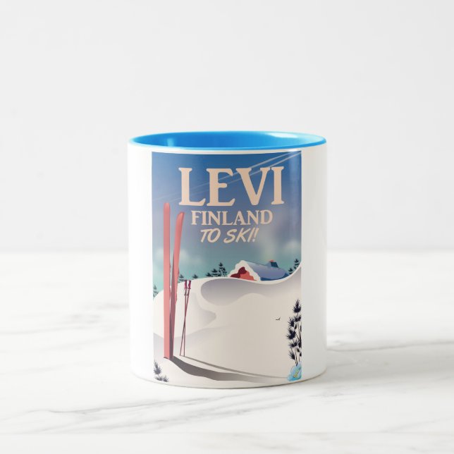 Levi, Finland ski travel poster Two-Tone Coffee Mug (Center)