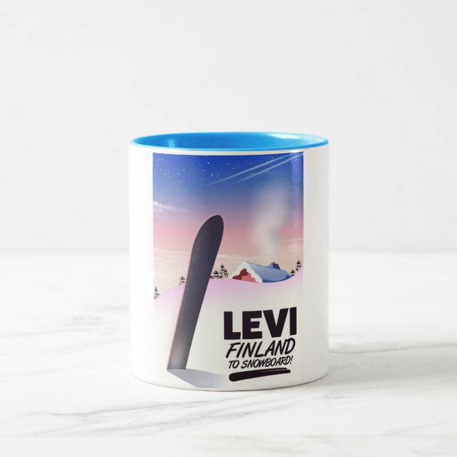 Levi Finland Snowboarding travel poster Two-Tone Coffee Mug (Center)
