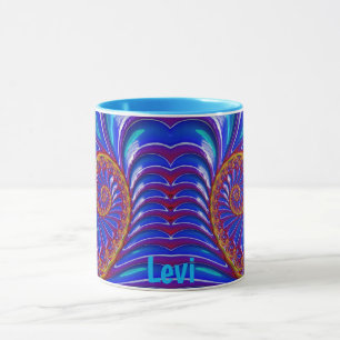LEVI ~ GLOSSY 3D Zany Blue Yellow Fractal ~ Mug 