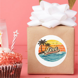 Levi Retro Sunset Name Design Classic Round Sticker