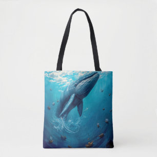 Leviathan’s Flight to Freedom – Surreal Whale Art Tote Bag