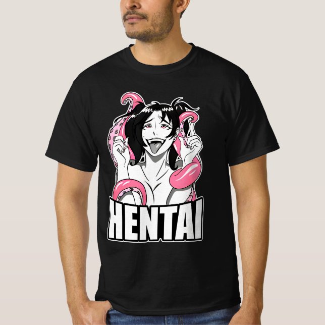 lewd Ahegao camiseta de cara izquierda anime chica T-Shirt (Front)