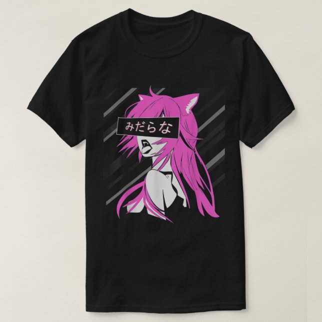 Lewd waifu Japanese predatory cat girl anime neko  T-Shirt (Design Front)