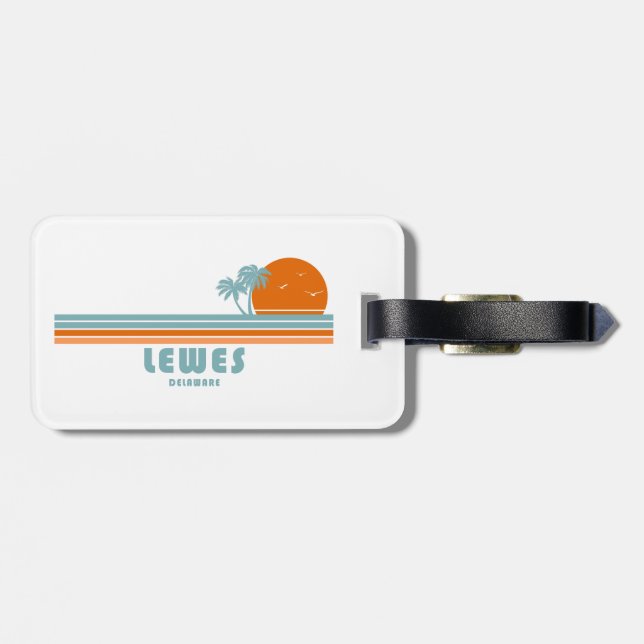 Lewes Delaware Sun Palm Trees Luggage Tag (Back Horizontal)