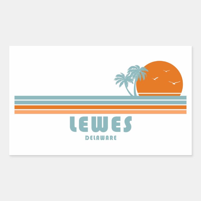 Lewes Delaware Sun Palm Trees Rectangular Sticker (Front)